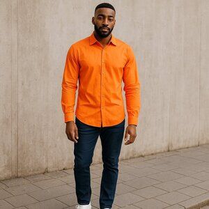 Ted Baker Coral Orange Long Sleeved Button Down Shirt Vanity 6 Slim Fit Modern